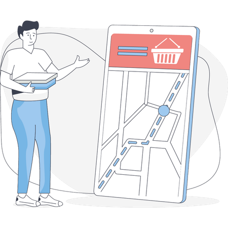 Hombre mostrando la ubicación de la entrega  Ilustración