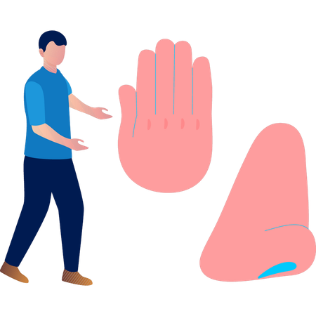 Hombre mostrando mano humana  Ilustración