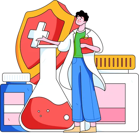 Hombre mostrando medicina  Ilustración