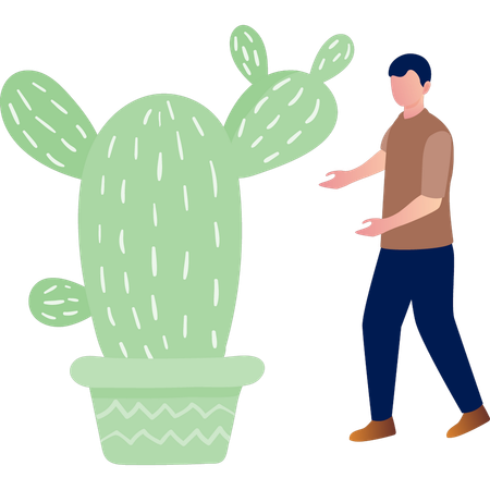 Hombre mostrando una planta de opuntia  Ilustración