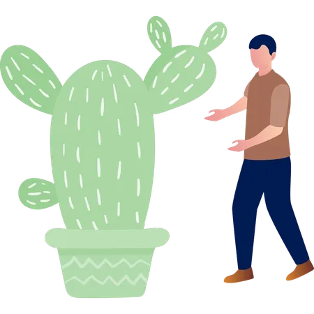 Hombre mostrando una planta de opuntia  Ilustración