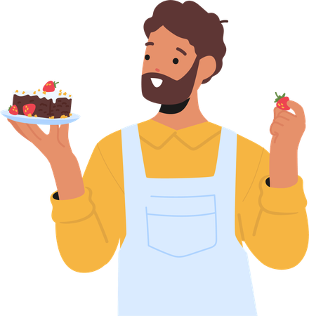 Hombre mostrando postre casero  Ilustración