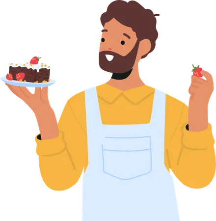 Hombre mostrando postre casero  Ilustración