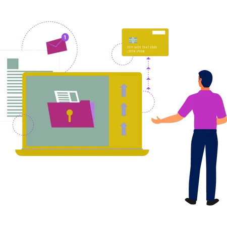 Hombre mostrando seguridad de correo electrónico  Ilustración