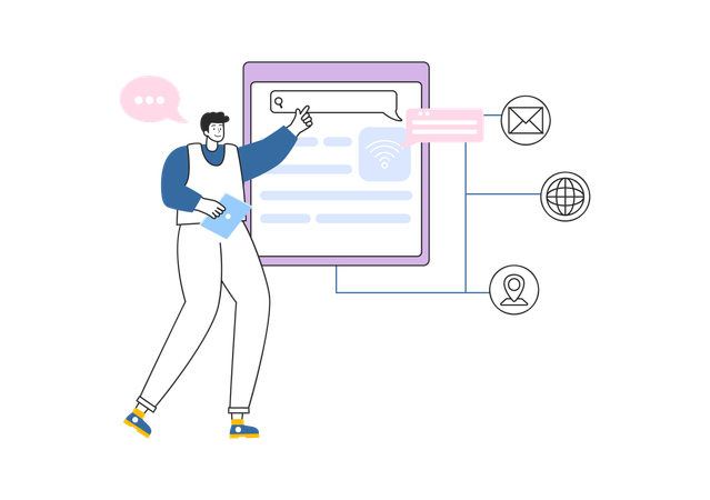 Hombre mostrando seguridad de red  Ilustración