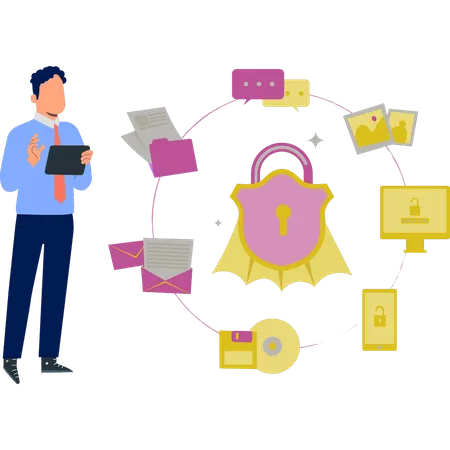 Hombre que muestra la transferencia de datos  Ilustración