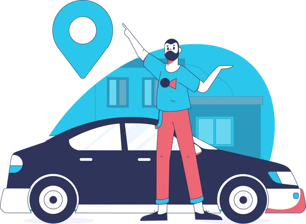 Hombre mostrando la ubicación del coche  Ilustración