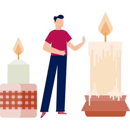 Hombre mostrando una vela de celebración  Illustration