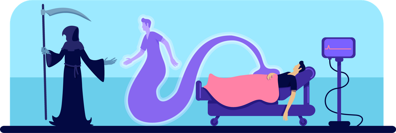Hombre muerto y parca en el hospital  Ilustración
