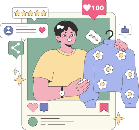 Hombre muestra productos en línea para la venta  Ilustración