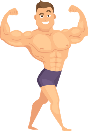 Hombre musculoso con cuerpo fuerte.  Ilustración