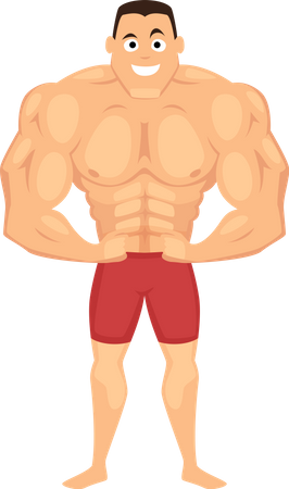 Hombre musculoso con músculos enormes.  Ilustración