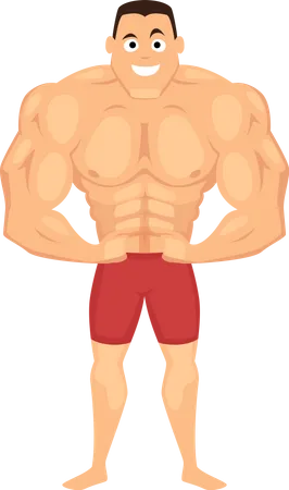 Hombre musculoso con músculos enormes.  Ilustración