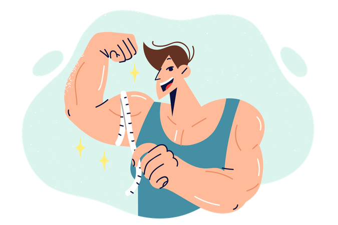 Culturista musculoso mostrando grandes bíceps  Ilustración