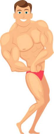 Hombre musculoso haciendo alarde de cuerpo  Ilustración