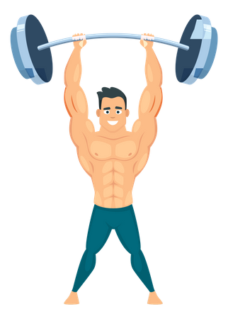 Hombre musculoso levantando barra  Ilustración