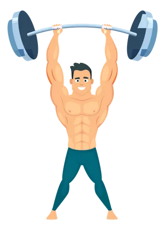 Hombre musculoso levantando barra  Ilustración