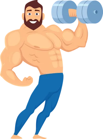 Hombre musculoso levantando pesas  Ilustración