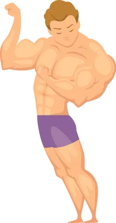 Hombre musculoso mirando bíceps  Ilustración