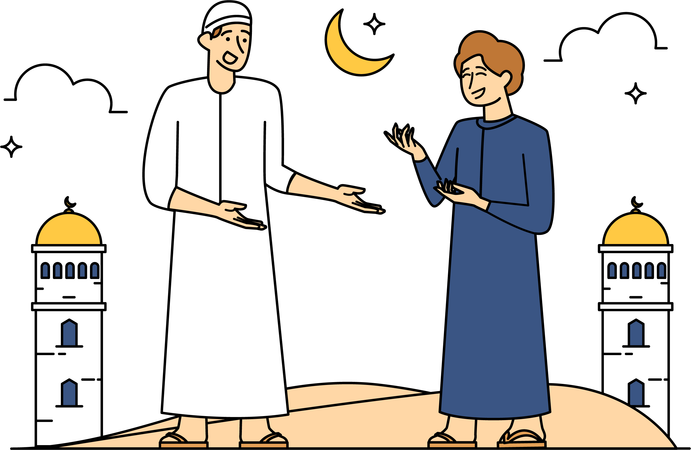 Hombre musulmán charlando entre sí  Ilustración