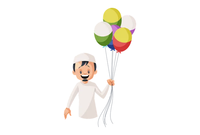 Hombre musulmán con mucho globo  Ilustración