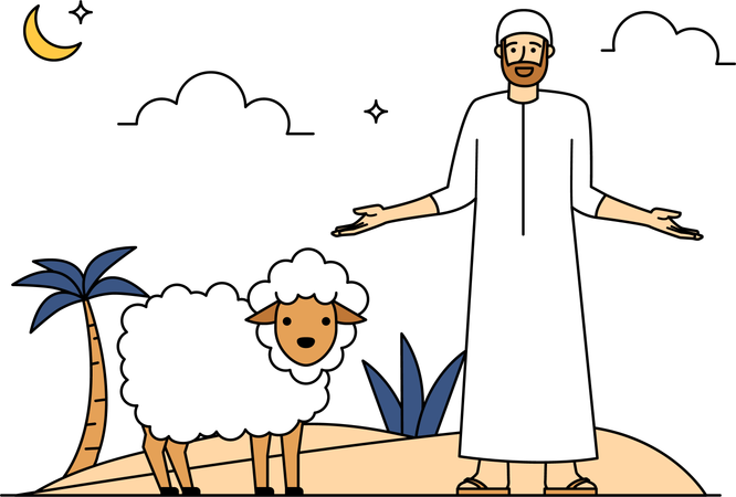 Hombre musulmán con sus ovejas  Ilustración