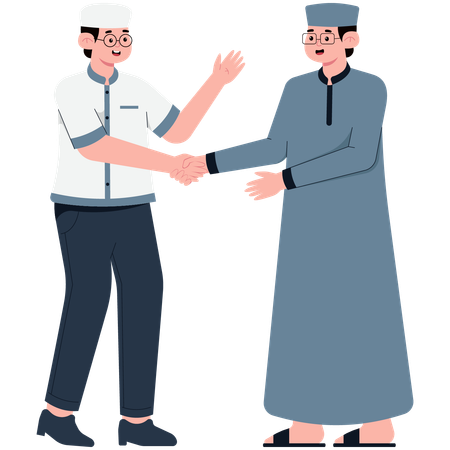 Hombre musulmán estrechando la mano con perdón en Eid  Ilustración