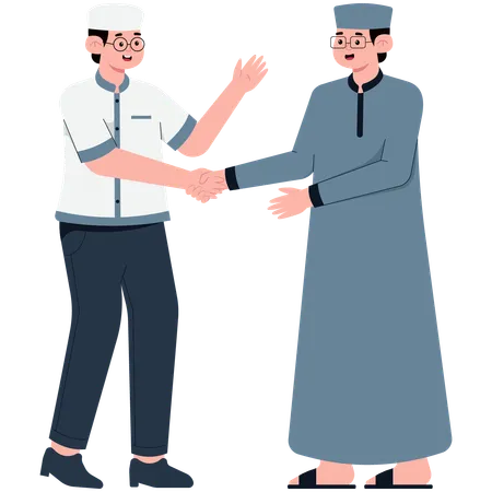 Hombre musulmán estrechando la mano con perdón en Eid  Ilustración