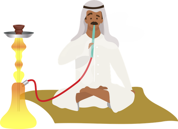 Hombre musulmán fumando narguile  Ilustración