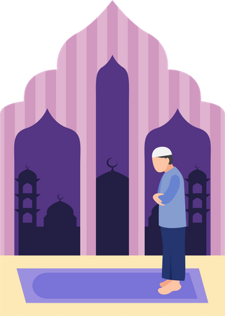 Hombre musulmán haciendo oración namaz  Ilustración