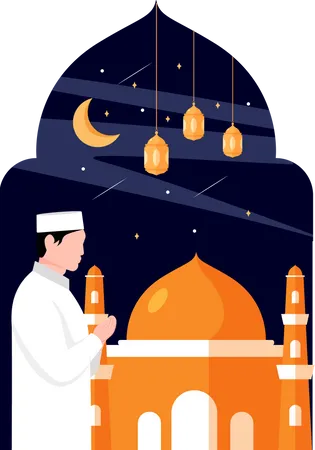 Hombre musulmán haciendo oración ramazán  Ilustración