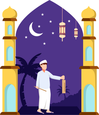 Hombre musulmán jugando bedug  Ilustración