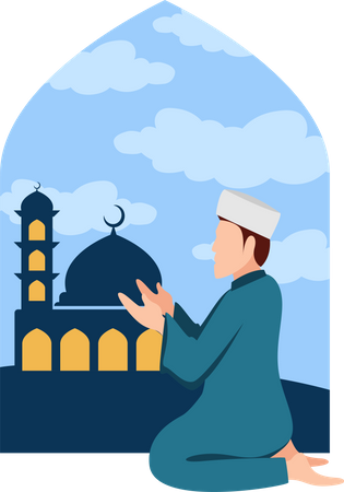 Hombre musulmán rezando ramadán namaz  Ilustración