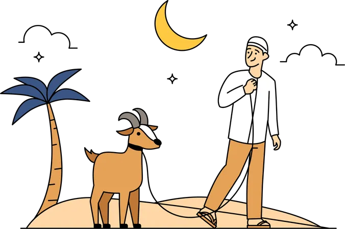 Hombre musulmán pastoreando cabras  Ilustración