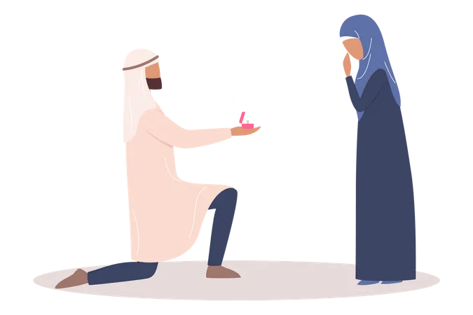 Hombre musulmán proponiendo matrimonio a su esposa  Ilustración