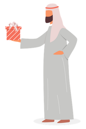 Hombre musulmán sosteniendo caja de regalo  Ilustración