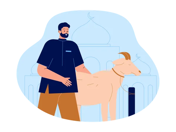 Un musulmán trae una cabra para el Eid  Ilustración