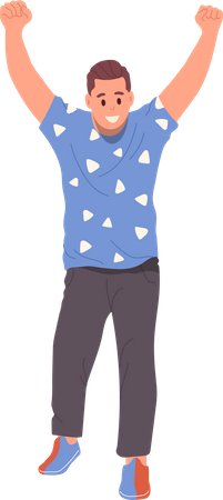 Hombre muy alegre con coloridos zapatos de bolos regocijándose por ganar  Illustration