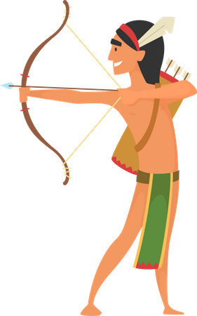 Hombre nativo americano con arco  Ilustración