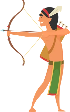 Hombre nativo americano con arco  Ilustración