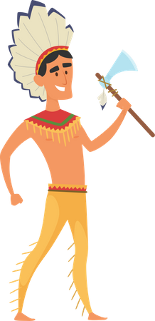 Hombre nativo americano con hacha  Ilustración