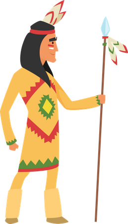 Hombre nativo americano con lanza  Ilustración