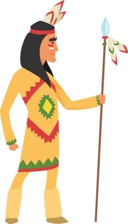 Hombre nativo americano con lanza  Ilustración