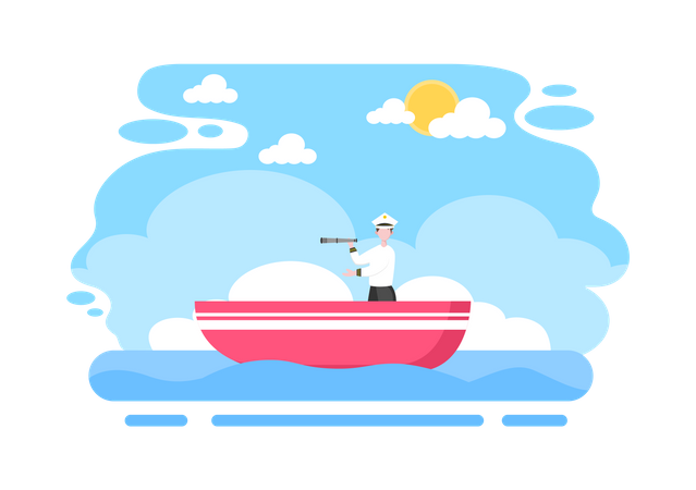 Hombre navegando en barco  Ilustración