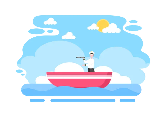 Hombre navegando en barco  Ilustración
