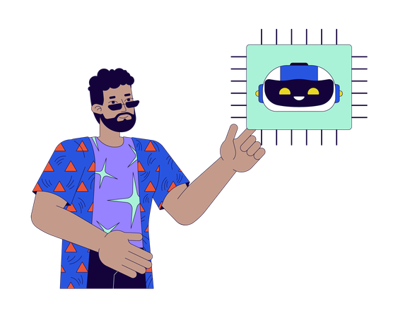 Hombre negro con microchip ai  Ilustración