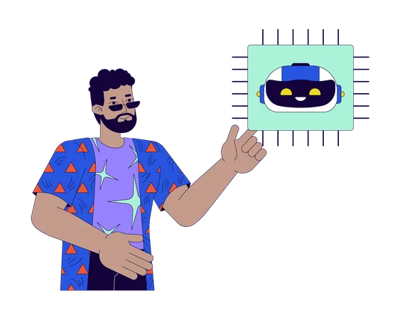 Hombre negro con microchip ai  Ilustración