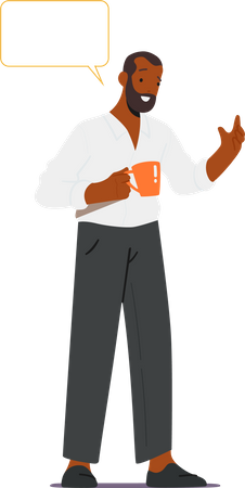 Soporte de hombre negro con taza y bocadillo  Ilustración