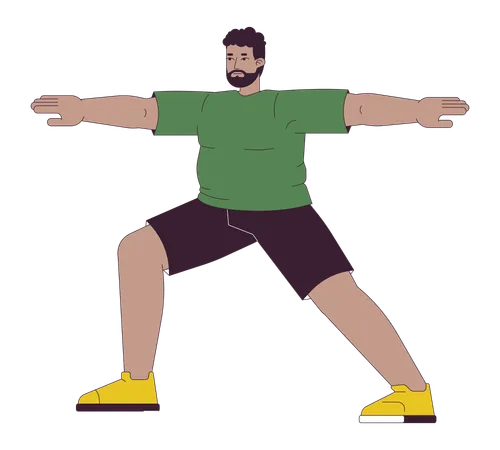 Hombre negro de talla grande haciendo yoga  Ilustración