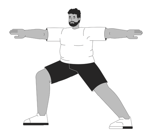 Hombre negro de talla grande haciendo yoga  Ilustración